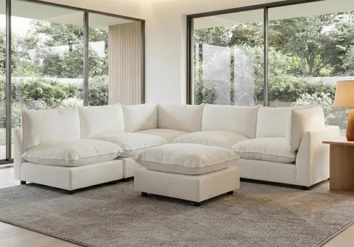 Miniatura 29 de Iroomy Oversized Modular Sectional Sofa, Chenille Cloud Couch, Deep Comfy Seat, 4-Seater Sofas, Couches, Living Room, Beige