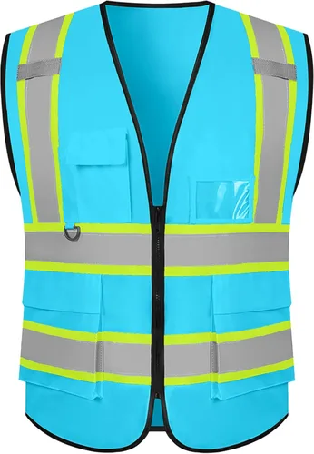 Miniatura 41 de Chaleco de seguridad personalizable con logotipo con 5 bolsillos y cremallera reflectante de alta visibilidad clase 2 ropa de trabajo al aire libre