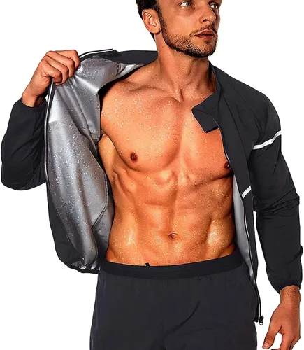 NINGMI Traje de Sauna para Hombres Sudor - Camisa de Manga Larga Chaqueta de Entrenamiento Moldeador Corporal con Cremallera Superior Adelgazante