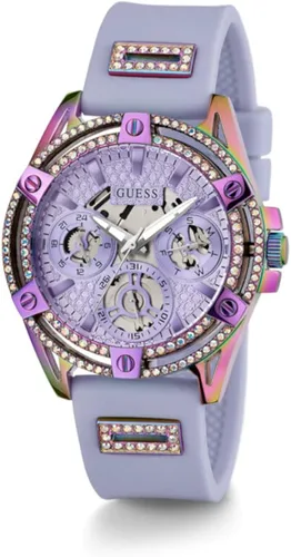 Miniatura 2 de GUESS Reloj para mujer de 1.57 pulgadas, correa morada, esfera lavanda, caja iridiscente, Púrpura