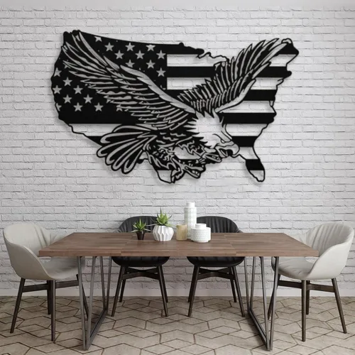 Arte de pared de metal con águila de águila, arte de pared de metal con águila calva, decoración de pared de águila de metal de gran tamaño, bandera