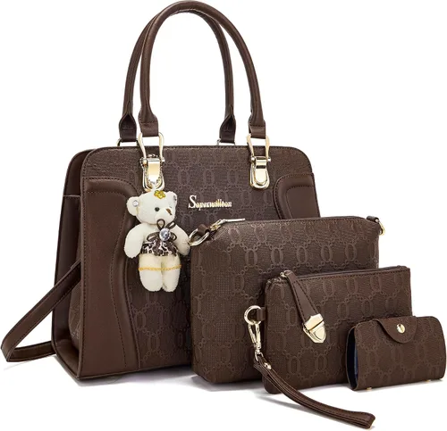 Miniatura 104 de Bolsos de mano de moda para mujer, bolsa de hombro, asa superior, bolsa de mano, juego de 4 piezas