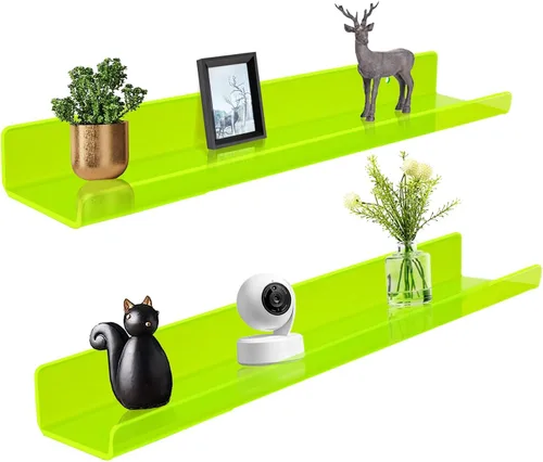 Miniatura 12 de ROYALITA Pequeños estantes acrílicos montados en la pared Juego de 2 12 pulgadas Estantes de exhibición de plantas para colgar en la pared