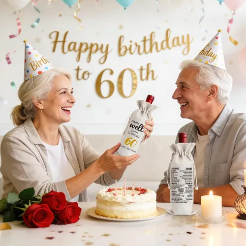 Miniatura 7 de Ideas de regalo de cumpleaños 60 para mujeres y hombres, decoración de fiesta de cumpleaños de 60 años, regalos de bolsa de vino, decoración