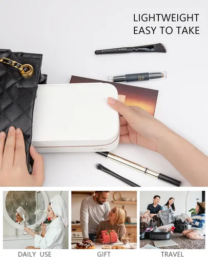Miniatura 92 de Joyero pequeño, joyero de viaje portátil para mujer, mini organizador de viaje de 2 capas, regalo para mujeres y niñas, negro A