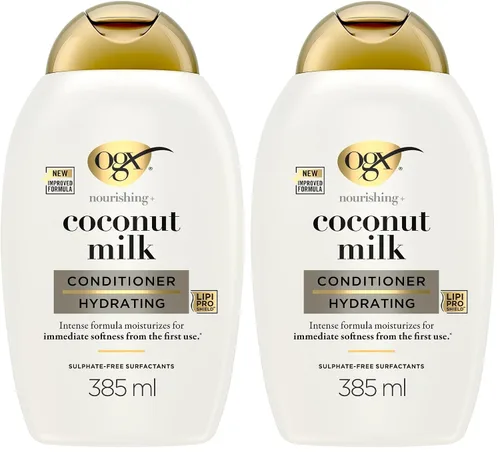 Miniatura 11 de OGX Acondicionador nutritivo + leche de coco, acondicionador hidratante y restaurador hidrata para cabello suave después del primer uso, sin