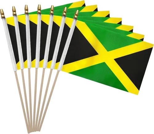 Miniatura 40 de Paquete de 12 banderas de Brasil en palos, pequeñas banderas de mano brasileñas para oficina, aula, vacaciones, decoración de fiestas