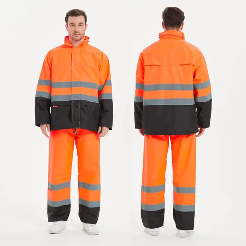 Miniatura 2 de ProtectX Ropa de lluvia impermeable de alta visibilidad para hombres y mujeres, chaqueta reflectante de seguridad y pantalón de alta visibilidad
