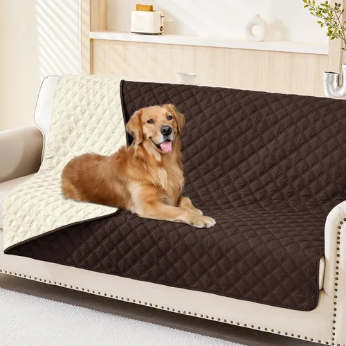 Miniatura 140 de Smiry Funda impermeable para cama de mascota, suave y lavable, para muebles, cama, sofá, reversible, a cuadros (30 x 53 pulgadas, color beige/beige)