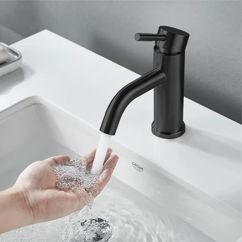 Miniatura 2 de Grifo de Baño Moderno de Una Sola Manija de Un Solo Orificio Negro Mate Grifo de Lavabo de Baño de Acero Inoxidable Grifo de Lavabo Comercial