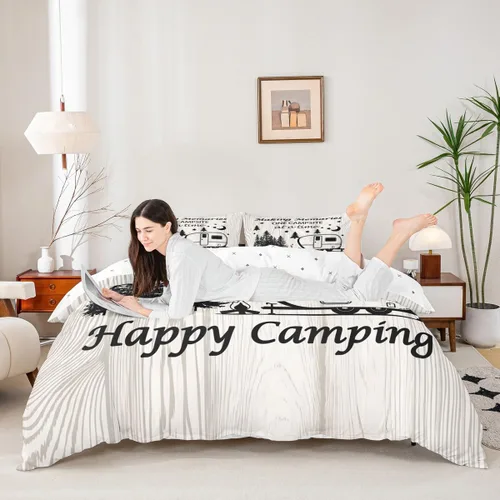 Miniatura 2 de Happy Camping - Funda de edredón para niños, casa rodante y cámper, funda de edredón rústica para niños y niñas, decoración de habitación de niños