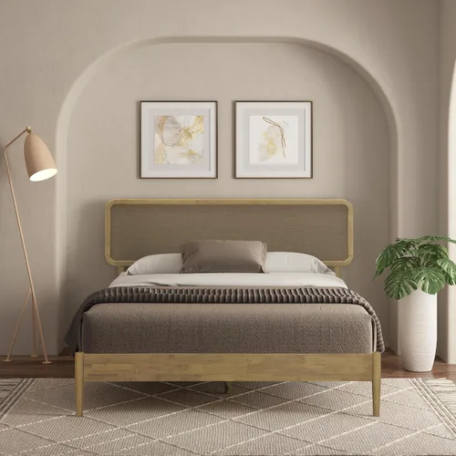Miniatura 17 de NTC Lupin - Base de cama de madera con cabecero, base de madera de roble macizo y goma con listones silenciosos y soportes centrales de madera