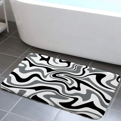 Miniatura 4 de Alfombras de baño estéticas abstractas de los años 70 con diseño de remolino ondulado, bonito tapete de baño rosa y beige, estético, retro
