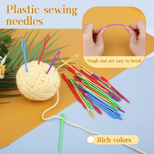 Miniatura 4 de 50 agujas de tejer coloridas de 3.54 pulgadas, agujas de hilo de plástico de ojos grandes, agujas de coser de plástico, agujas de aprendizaje