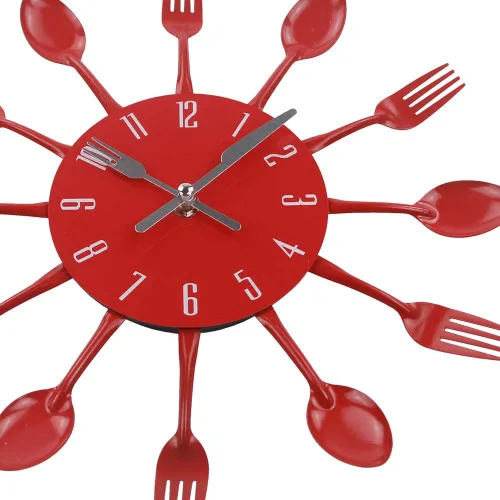 Miniatura 5 de Reloj de pared de cocina, 32x32x4CM, rojo, movimiento de cuarzo, silencioso, diseño creativo