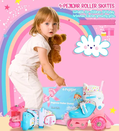 Miniatura 7 de Patines de ruedas ajustables para niños, niñas y señoras con ruedas que se iluminan con flash (edad 3-9), equilibrio de tres puntos, empaque de caja