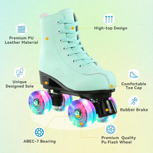 Miniatura 2 de XUDREZ - Patines de dos líneas de ruedas para mujer, de piel sintética, color verde, para principiantes, para interiores y exteriores, con bolsa