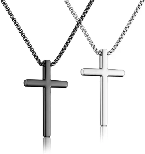 2 collares de cruz para hombre, acero inoxidable, cadena con colgante de cruz de acero inoxidable, regalos de joyería para hombres, mujeres, niños y