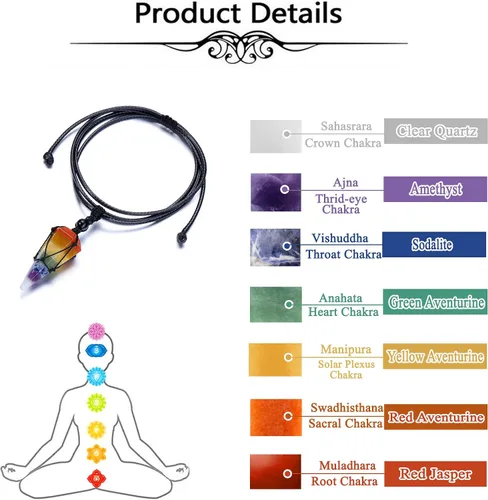 Miniatura 7 de Top Plaza - Collar ajustable con dije de piedra natural puntiaguda de sanación Reiki de 6 caras tipo péndulo joyería para mujeres y hombres
