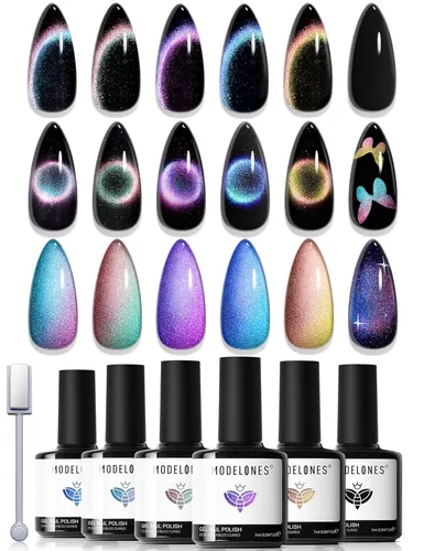 Miniatura 20 de Modelones Imán de uñas de gel de ojo de gato, herramienta magnética 8 en 1 para uñas de gel, varita magnética fuerte para arte de uñas con bola