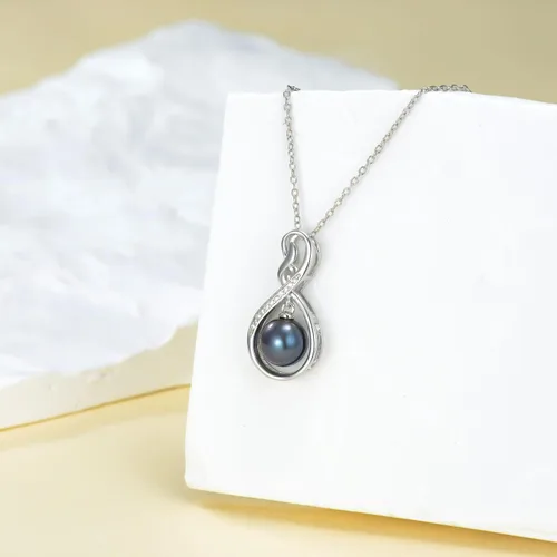 Miniatura 8 de Collar con colgante de perlas negras cultivadas, joyería fina, regalos para mujeres, collar con pedante de perlas negras de agua dulce para mujer