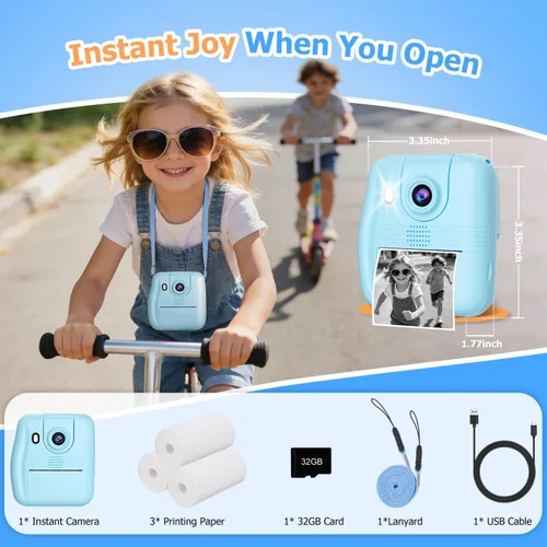 Miniatura 7 de GKTZ Cámara para niños de impresión instantánea: cámara de video digital de 2.4 pulgadas para niños pequeños y niños de 3 a 12 años, con 3 rollos