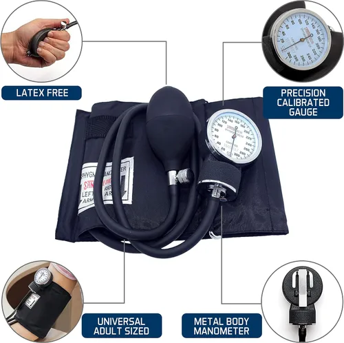 Miniatura 5 de Santamedical Esfigmomanómetro aneroide de lujo para adultos, monitor de presión arterial profesional con brazalete negro para adultos y funda