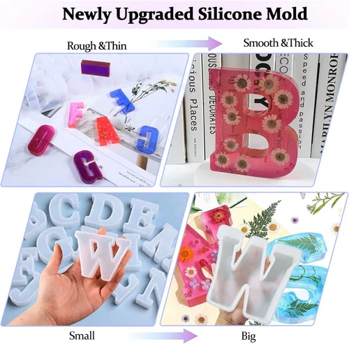 Miniatura 4 de Molde de resina, moldes de silicona 3D de letra V grande para fundición de resina epoxi, moldes del alfabeto de silicona para resina para arte