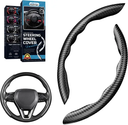 Cartist Funda de volante de fibra de carbono, antideslizante, para hombres y mujeres, duradera, accesorio universal para automóvil (negro)