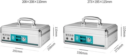 Miniatura 8 de STOBOK Caja de efectivo portátil con doble bloqueo de aluminio, caja de almacenamiento de dinero de 13.22 x 10.82 x 4.33 pulgadas, bandeja