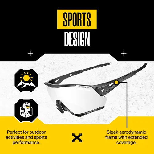Miniatura 5 de CARBINOX Gafas de sol deportivas con múltiples lentes de protección antirreflejos, 100% protección UV con estuche rígido y accesorios, marco negro