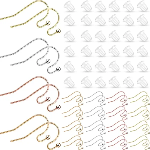 Juego de 220 ganchos para pendientes franceses de alambre de oreja en 4 colores con 220 piezas transparentes para hacer joyas, 0.86 x 0.43 x 0.75