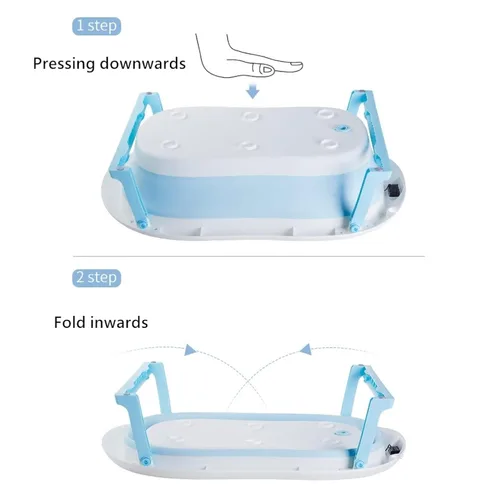Miniatura 6 de Bañera plegable para bebé con alfombrilla de baño suave y pantalla de temperatura del agua en tiempo real, color azul