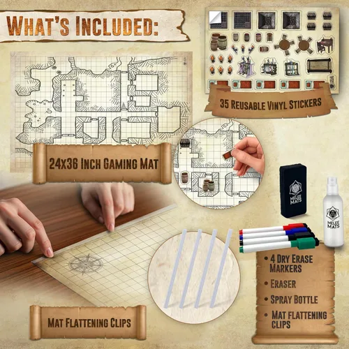 Miniatura 3 de Melee Mats DND Map Starter Set - 24" x 36", Rejilla de Terreno de Batalla de Borrado Húmedo y Seco para Calabozos y Dragones - Experiencia 24.0 in x