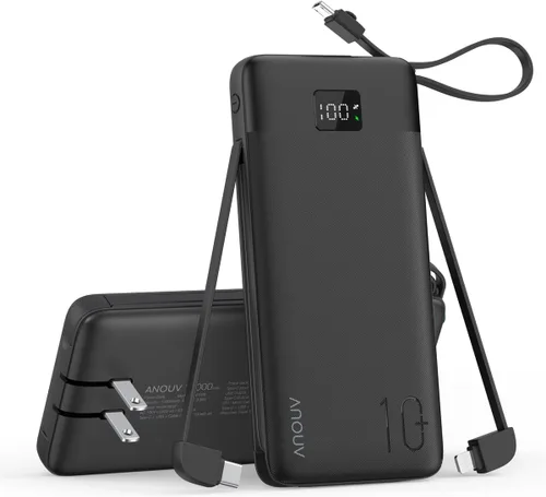 Miniatura 14 de Portable Charger Built-in Cables, AC Wall Plug and Magnetic Wireless iWatch Charger, 10000mAh 22.5W PD Fast Charging Power Bank, Compact Battery