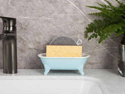 Miniatura 6 de Bañera decorativa en miniatura con patas de garra de cerámica de 6.5", jabonera para jabón en barra, soporte para esponja de cocina y bandeja