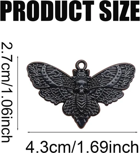 Miniatura 2 de 20PCS Skull Head Moth Pendant Alloy Gothic Moth Charms Death Head Insect Jewelry Charms For Jewelry Making DIY Bracelets Necklaces Crafts
