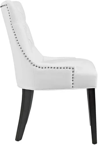 Miniatura 3 de Hawthorne Collections Regent - Silla de comedor moderna tapizada de piel sintética con ribete de clavos, color blanco