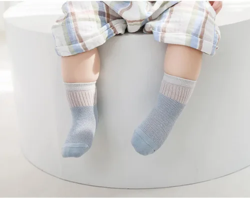 Miniatura 5 de Calcetines para bebé, niña, niño, de malla fina, calcetines tobilleros para bebés, calcetines de tobillo Pointelle con ojales, 4 pares