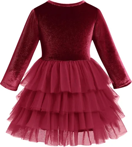 Miniatura 170 de IDOPIP Vestido tutú de terciopelo para niñas pequeñas, vestido de manga larga para princesa, Navidad, cumpleaños, fiesta, boda, vestidos de otoño e