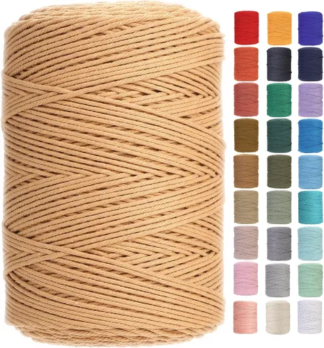 Miniatura 56 de Cuerda de macramé 4 mm x 328 yardas Natural Cuerda de algodón para macramé Cuerda de macramé colorida Cordón de algodón suave Suministros de macramé