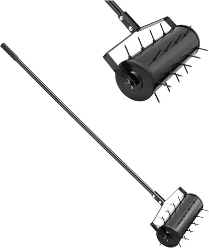 VEVOR Aireador de césped tipo rodillo, aireador manual resistente de 18 pulgadas con mango desmontable y 27 puntas de hierro, herramienta de