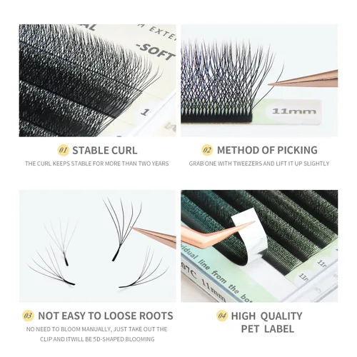 Miniatura 5 de Extensiones de pestañas postizas en forma de W 5D, rizo C, volumen de 0.43 pulgadas, suministros de maquillaje, extensiones de pestañas de uso 0.07