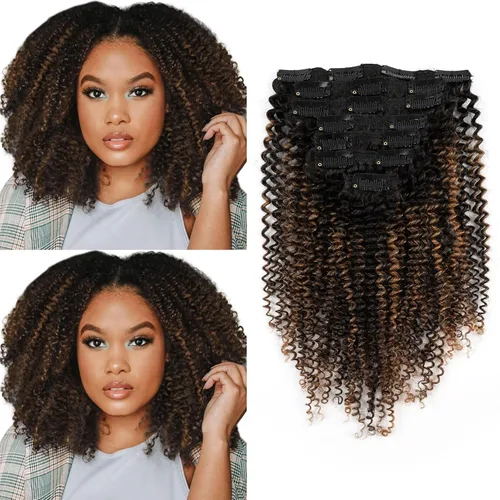 Miniatura 8 de Sassina Extensiones de Cabello Humano Rizado Afro Grueso Real con Clip 3B 4A Color Natural Invisible Sin Costuras Remi Clip Para Mujeres