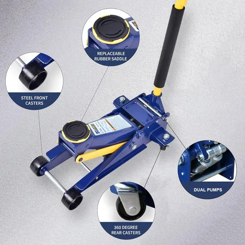 Miniatura 7 de Gato hidráulico de piso resistente de 3 toneladas para automóvil (6600 libras) con bomba de pistón único, elevación rápida, rango de elevación
