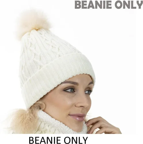 Miniatura 2 de Sombreros de invierno para mujer, gorro de punto con forro polar cálido, pompón de piel sintética extraíble