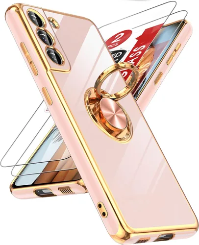 Miniatura 81 de LeYi Funda para Samsung Galaxy S22 Ultra con soporte de anillo giratorio de 360°, soporte magnético, chapado en oro rosa, borde protector para Negro