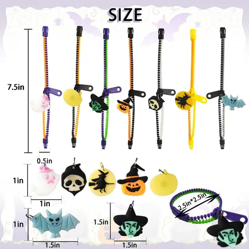 Miniatura 4 de OuMuaMua Pulseras con cremallera para fiestas de Halloween para niños, paquete de 28 pulseras con cremallera que brillan en la oscuridad