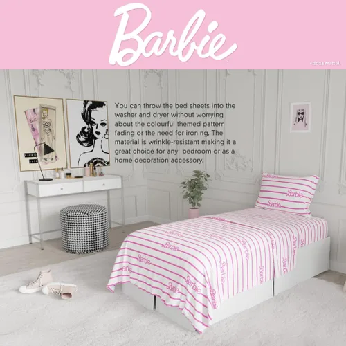 Miniatura 4 de Franco - Juego de sábanas tamaño individual de 3 piezas de Barbie Logo, muy suave y acogedor, de microfibra, (producto oficialmente licenciado) por