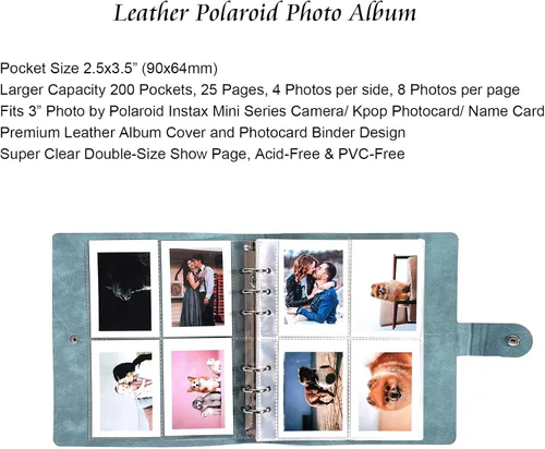 Miniatura 2 de Polaroid - Álbum de fotos con 200 bolsillos, álbum de fotos Instax Mini, de cuero de alta calidad de 3 pulgadas, tamaño cartera, álbumes de fotos